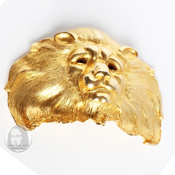Christopher Ross Lion Head Belt Buckle Large 7in L 24kt Gold Plate SATC Vintage - Picture 7 of 9